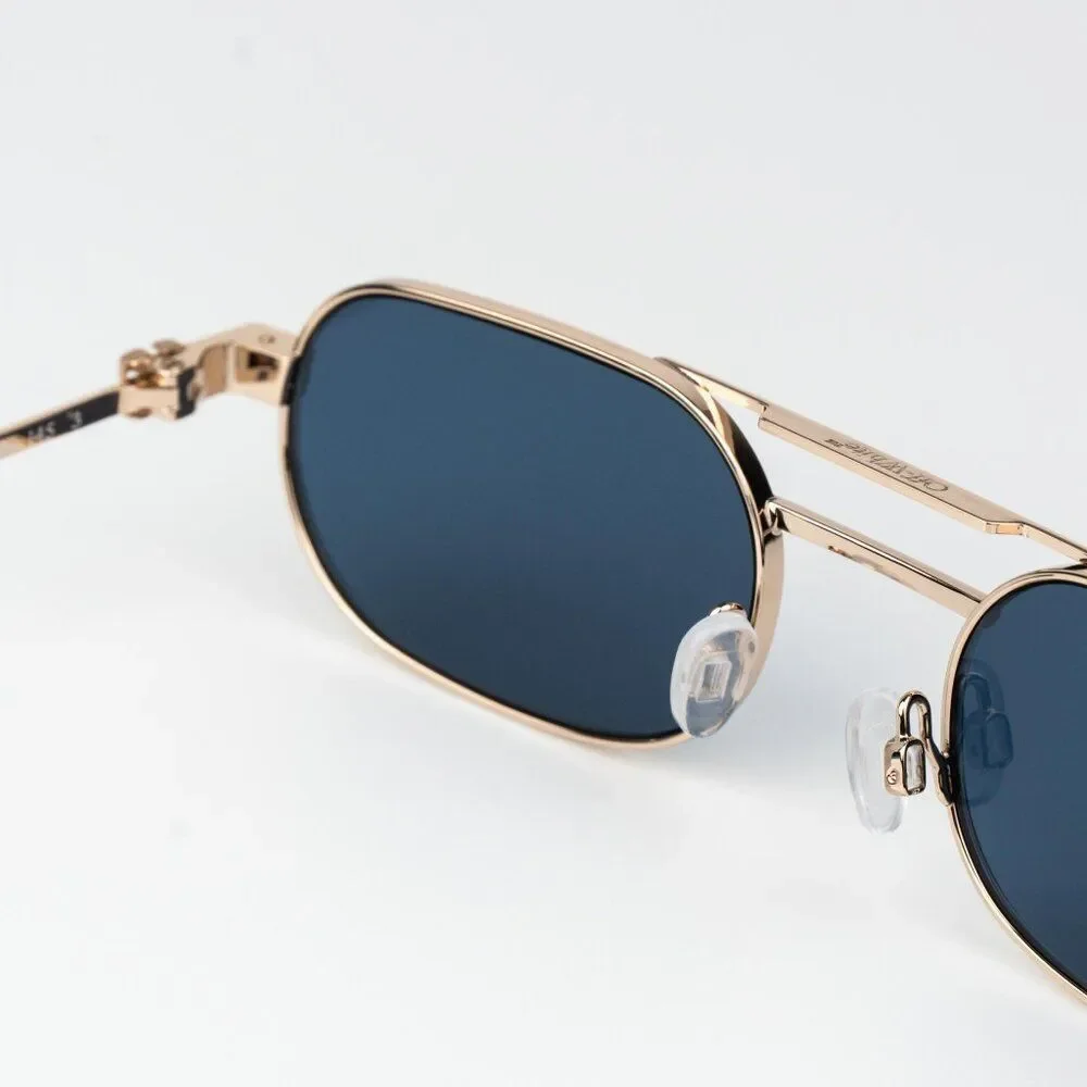 Off-White VAIDEN Men Sunglasses Gold Blue Oval OERI123 VAIDEN 7645 NEW AUTHENTIC